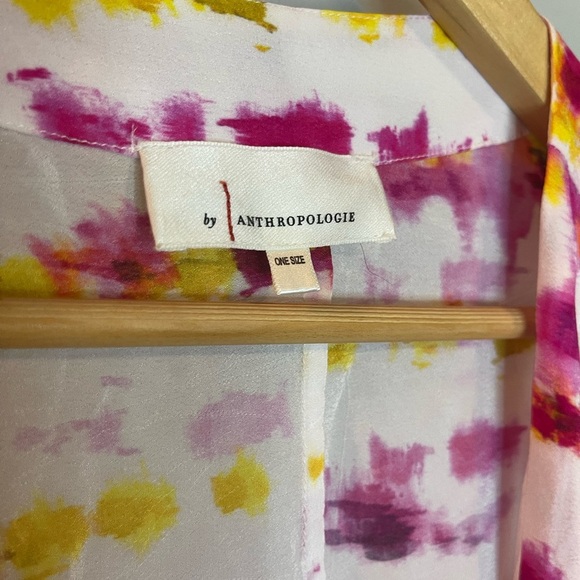 Anthropologie Pink and Yellow Patterned tie dyed cocoon Kimono - Picture 2 of 6